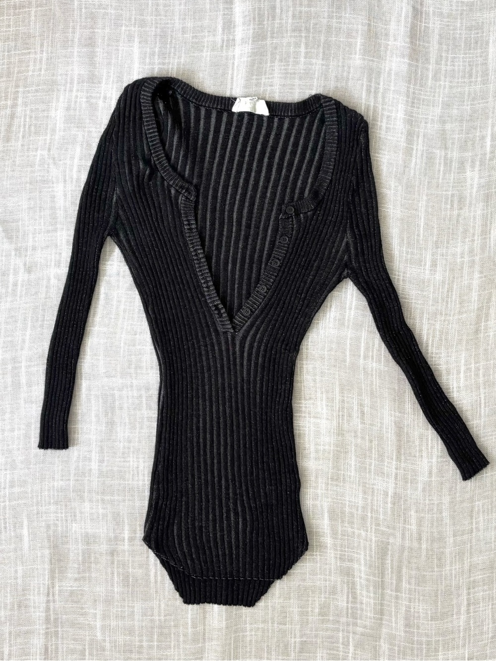 Forever Freshman Ribbed Gray Black Stretch Long-Sleeve Sweater Top Size Small